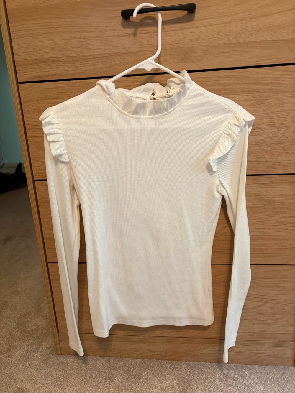 H&M Cream Ruffle Trim Long-Sleeve Top